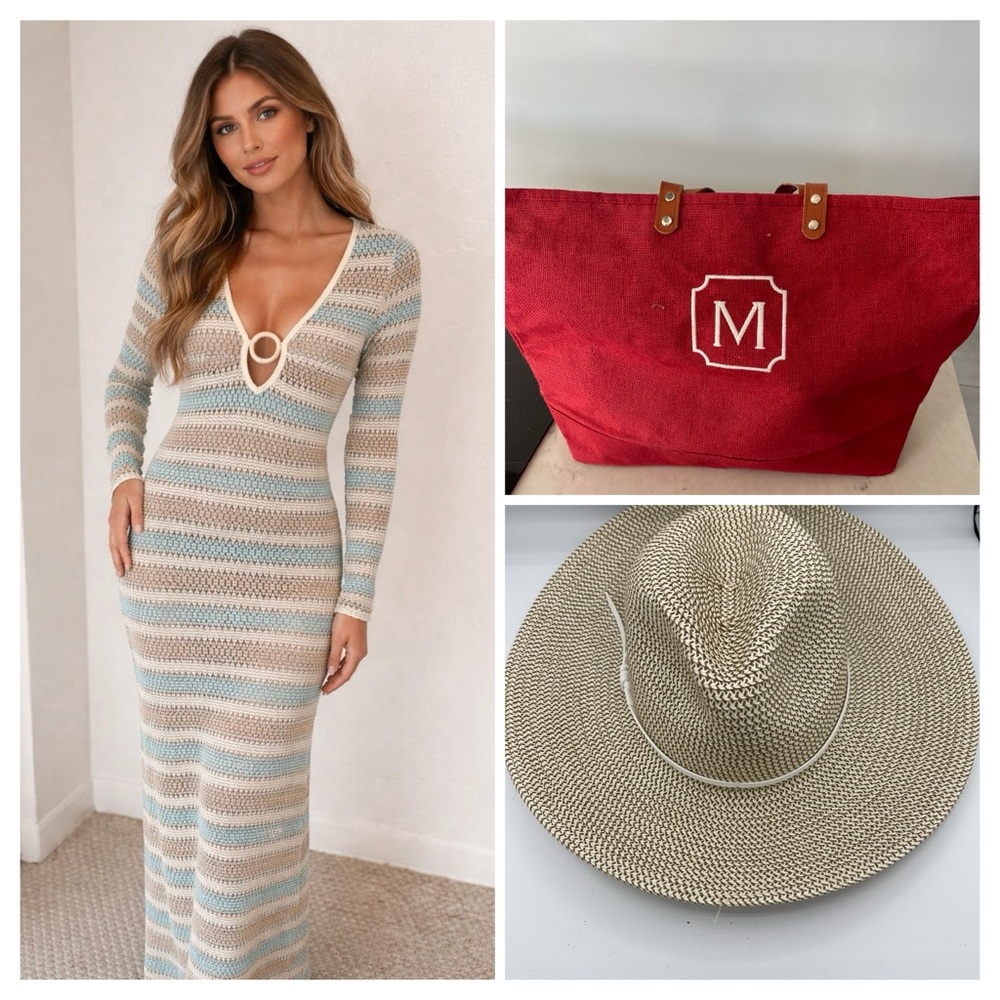 Boho Beach Vacation Bundle - Dress, Tote & Sun Hat ☀️